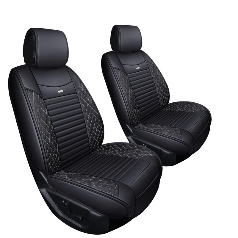 Aierxuan 2 Front Seat Covers 2009-2026 Ford F150 Truck Pickup Crew Regular Extended Cab Waterproof Leather Seat Protectors Custom Fit for 2017-2026 F250 F350 F450(2 PCS Front, Black-White) - Image 1